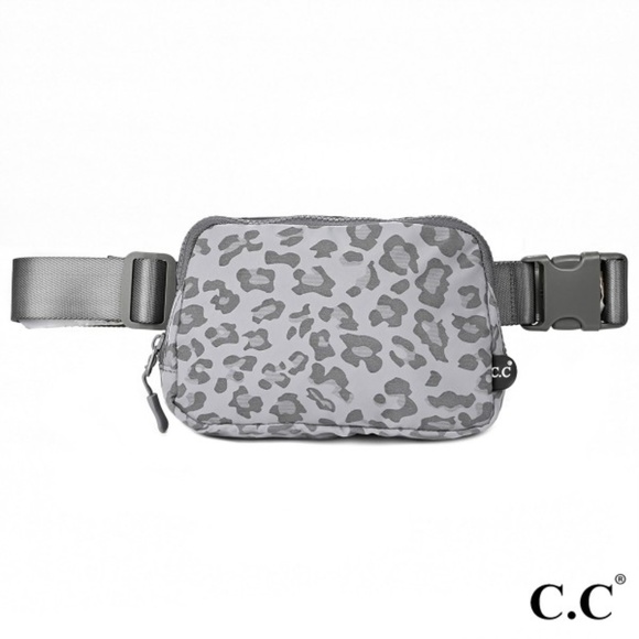 C.C  Grey Animal Print Cross Body Waterproof Mini Fanny Belt Sling Bag - Picture 1 of 2